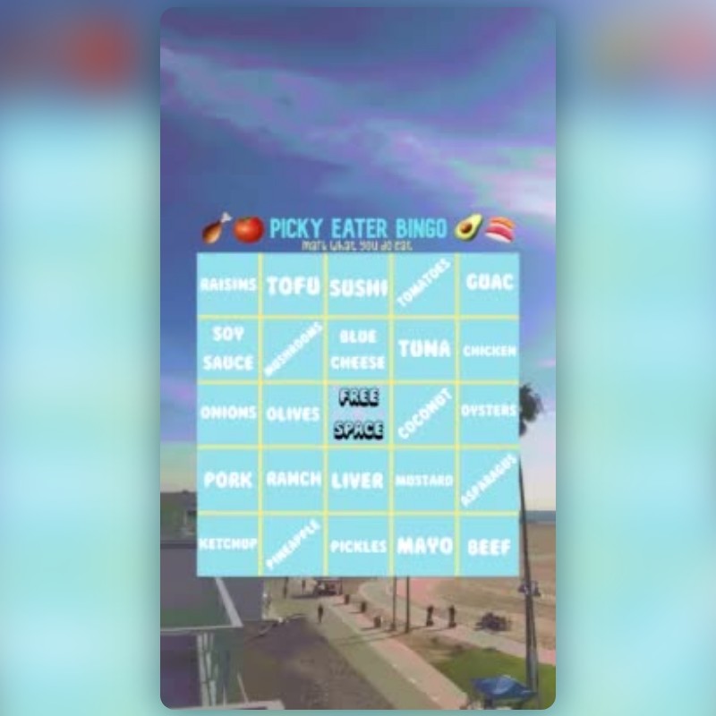 picky eater bingo Lens by abby 🧃 - Snapchat Lenses and Filters