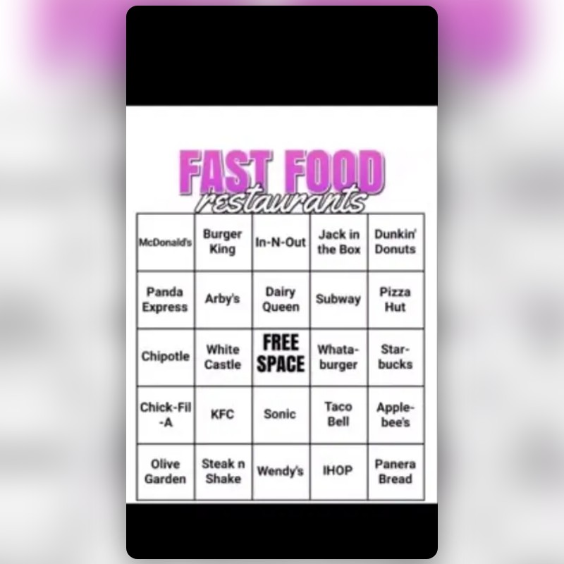  Fast Food bingo Lens by Jayson 🗽🖤 Snapchat Lenses and Filters